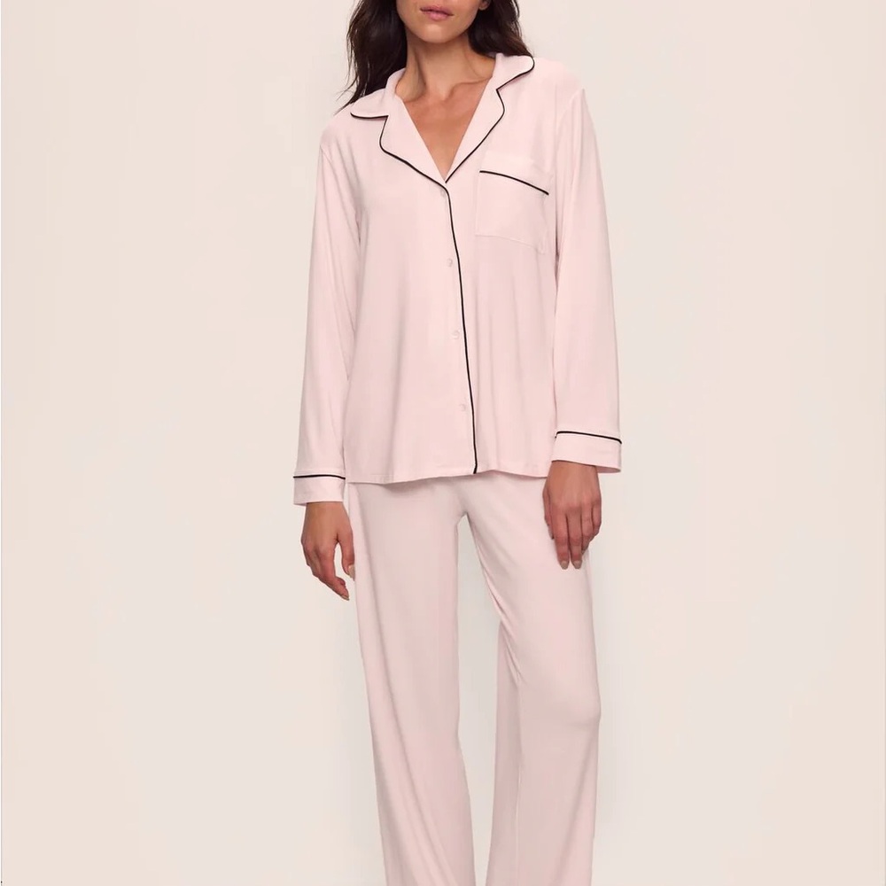Eberjey Blush Pajama Set with Black Trim